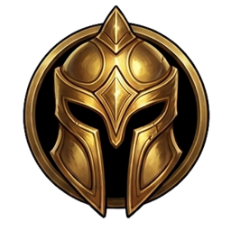 The Gold tier emblem — a forged great helm in gold